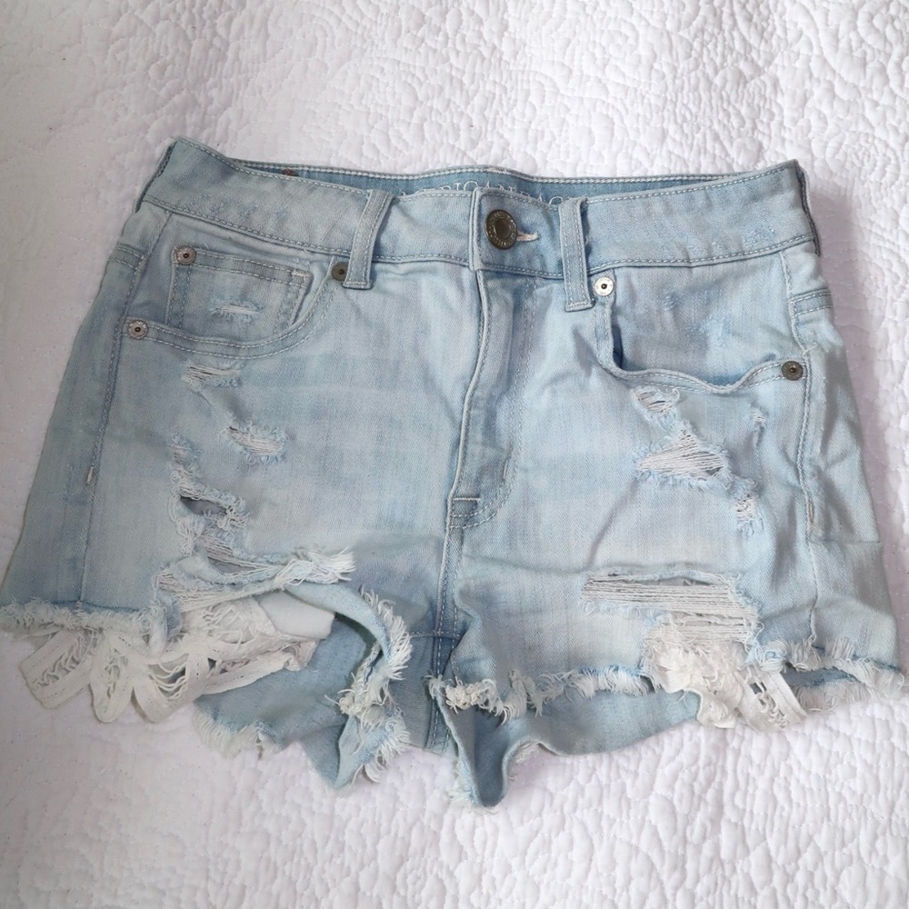 AE Light Blue Distressed Denim Shorts